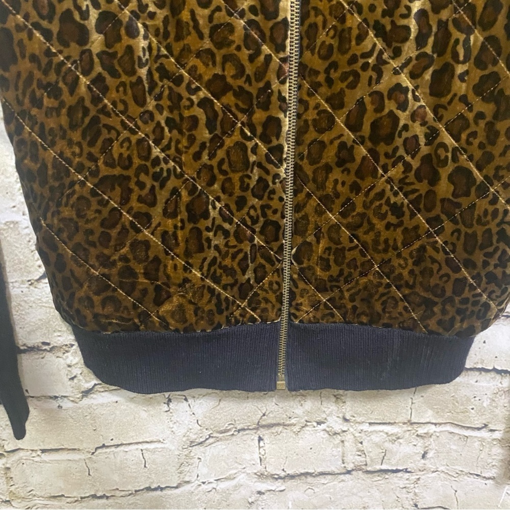 Lauren Ralph Lauren Black Brown Leopard Velvet Silk Blend Zip Up Sweater - Picture 3 of 4